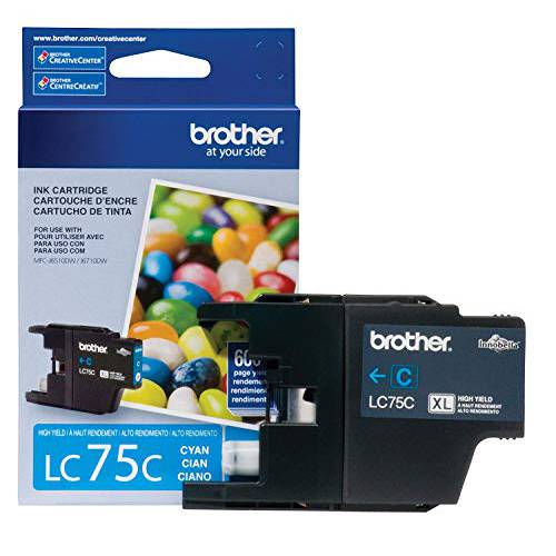 Brother  프린터 LC75C 고수율, 고성능, 높은 출력량 XL 시리즈 카트리지 잉크 - 리테일 포장, 패키징 Cyan