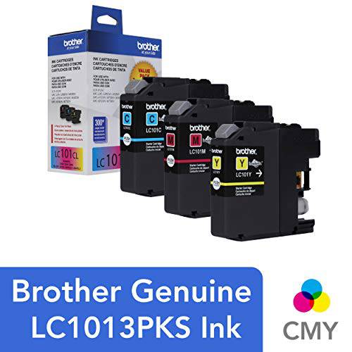 Brother 정품 표준 출력,수율 컬러 잉크 카트리지 ,LC1013PKS 교체용 컬러 잉크 3팩,  Cyan Magenta Yellow 각각 1개의 카트리지, 300페이지 출력 카트리지 ,LC101