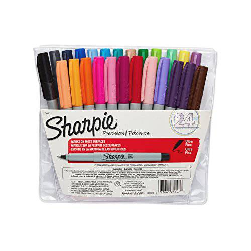 SHARPIE 75847 유성펜, 잘 지워지지 않는 펜,  매우 파인포인트팁, 가는 심, 가는 촉, 다양한 컬러, 24-Count