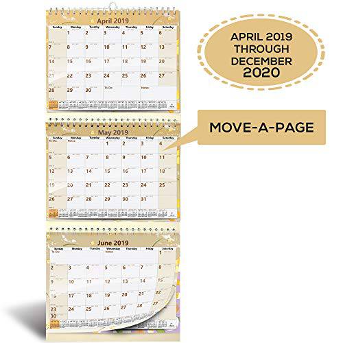 2020 2021 3-Month 벽면 달력 by StriveZen, Move-a-Page, 11 x 26 인치, 39 시트, 라지, 버티컬, 와이어 Bound, 에이프릴 2020 -12월 2021, Folds Like a 노트북, 큰 숫자, 라지 데일리 블록