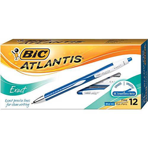 빅, BIC Atlantis Exact 개폐식 볼펜 ,파인포인트팁, 가는 심, 가는 촉 (0.7 mm), Blue ,12-Count (포장은다를수있습니다)