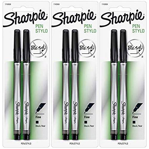 Sharpie 1742659 파인포인트팁, 가는 심, 가는 촉 펜, 블리스터 of 2 펜, 3 물집, Total 6 펜, 블랙 Quick-drying 잉크