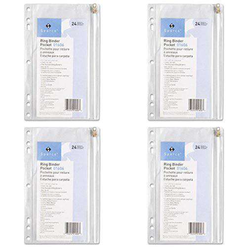 SPR01606 - 비닐 링 바인더 포켓, 9-1/ 2x6, 클리어, 4 팩