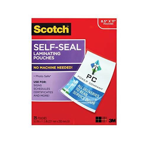 Scotch Self-Seal 라미네이팅,코팅지,코팅용지 Pouches, 25 팩, 레터 사이즈 (LS854-25G-WM)