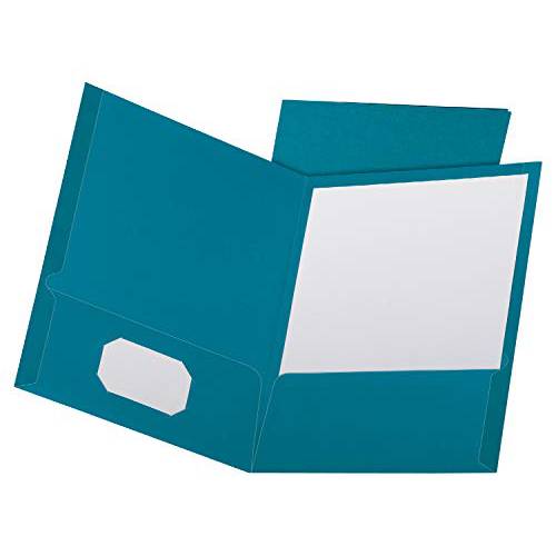 Oxford  리넨 마감 Two-Pocket 폴더,홀더,화일홀더, 청록색, 레터 사이즈, 25 per 박스