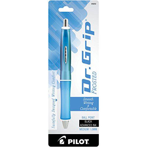 PILOT Dr. Grip Frosted 리필가능&개폐식 볼펜 미디엄,중간 심 ,Blue 배럴, Black 잉크, 싱글 펜 (36253)