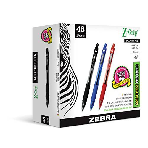 Zebra Pen Z-Grip 개폐식 볼펜, 미디엄 포인트, 1.0mm, 다양한 비지니스 컬러, 48-Count