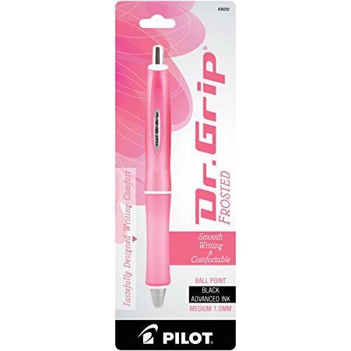 PILOT Dr. Grip Frosted 리필가능&개폐식 볼펜 미디엄,중간 심 ,Pink 배럴, Black 잉크, 싱글 펜 (36252)
