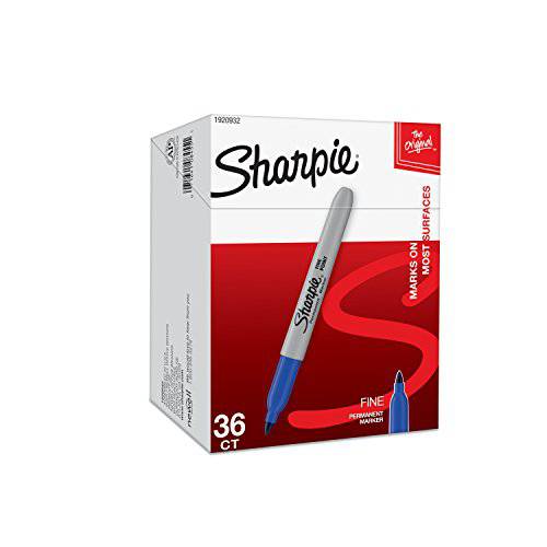 SHARPIE 유성펜 잘 지워지지 않는 펜, 파인포인트팁 가는심 가는촉, Blue, 36-Pack (1920932)