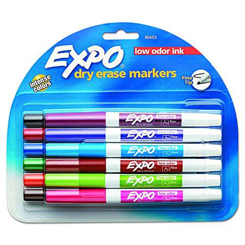 EXPO Low-Odor Dry-Erase 마커,  파인포인트팁, 가는 심, 가는 촉, 12-Pack, 다양한 컬러