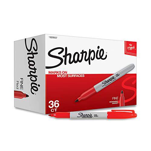 SHARPIE 유성펜, 잘 지워지지 않는 펜, 파인포인트팁 가는심 가는촉, Red, 36-Pack (1920937)