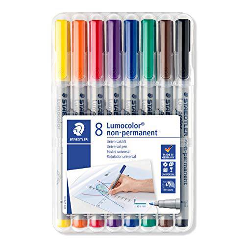 STAEDTLER Lumograph Non-Permanent 수성 Wet Erase 마커 마카 Pens 펜, 파인 가는팁 리필가능 컬러 마커, 8 Pack, 315 WP8