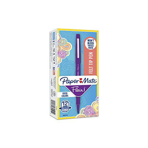 PaperMate Flair 펠트 팁 Pens,펜 미디엄,중간 Point 0.7mm 퍼플 12 Count