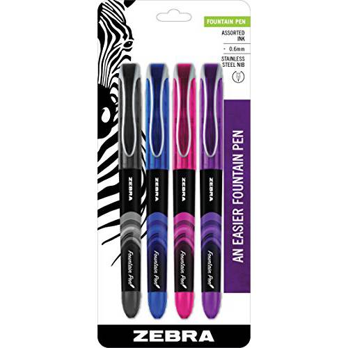 Zebra Pen  만년필,  파인포인트팁, 가는 심, 가는 촉, 0.6mm, 다양한 컬러, Non-Toxic 잉크, 4-Pack