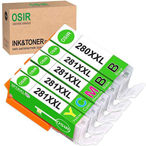OSIR 호환가능한 교체용 잉크 카트리지 for 캐논 280 281 PGI-280 CLI-281 PGI-280XXL CLI-281XXL -  Canon Pixma TS6220 TR8520 TS9520 TS6120 TR7520 TS9521C TS8320 TS6320 프린터에 사용, 5-Pack