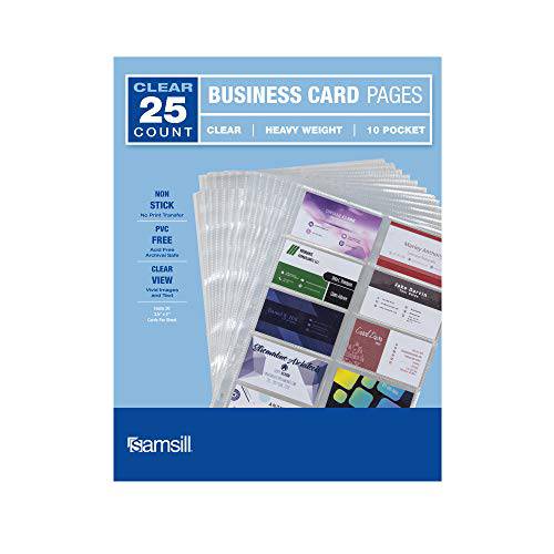Samsill 25 팩 Heavyweight 명함카드, 비즈니스 카드 커버,  양면 to 홀드 20-3.5 x 2 인치 명함카드, 비즈니스 카드S Per 페이지, 기록 세이프