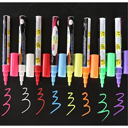 8pcs Wet 지워지는 컬러 초크,분필 펜, Non-Toxic 리퀴드 잉크 네온 펜, 6mm Reversed 라운드 브러쉬 팁, 플래시 LED 라이트 보드, 칠판, 화이트보드, 메뉴 메시지 보드, 글래스, 창문