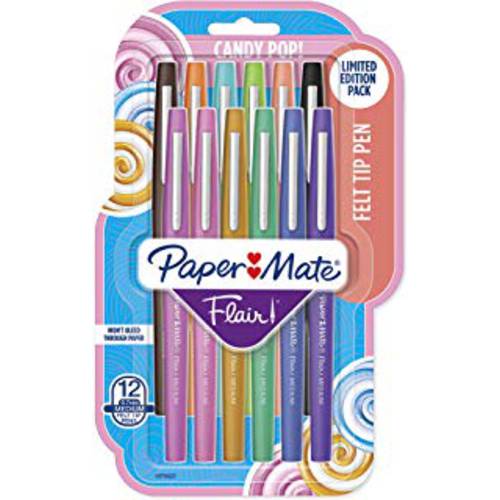 Paper Mate Flair 펠트 팁 Pens 미디엄,중간 Point 0.7mm 한정판 사탕, 캔디 팝 팩 12 개
