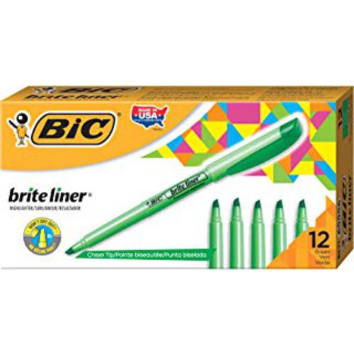 BIC 브라이트 라이너 형광펜,하이라이터 형광펜팁 형광펜촉 누운촉 누운팁 그린 12-Count