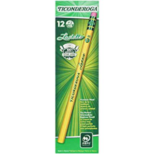 Ticonderoga Laddie 연필, Wood-Cased 2 HB 소프트 지우개, Yellow, 12-Pack (13304), 11/ 32 인치