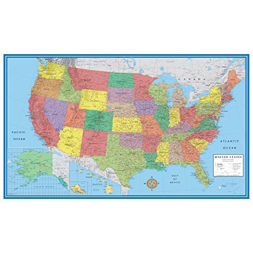 24x36 United States USA 클래식 Elite 벽면 미국 지도, 벽화 포스터 그림 사진 (접힌 용지)