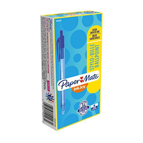 Paper Mate InkJoy 100RT 개폐식 볼펜 미디엄,중간 Point, Blue, Box of 12(1951253) 12 Count