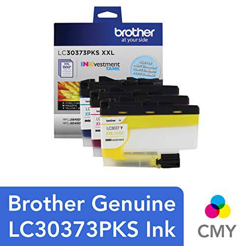 Brother  정품 LC30373PKS, 3-Pack 슈퍼 High-Yield 컬러 INKvestment 탱크 잉크 카트리지, 포함 1 카트리지 Each of Cyan, Magenta and Yellow 잉크, 페이지 출력,수율 Up to 1, 500 페이지/ 카트리지, LC3037