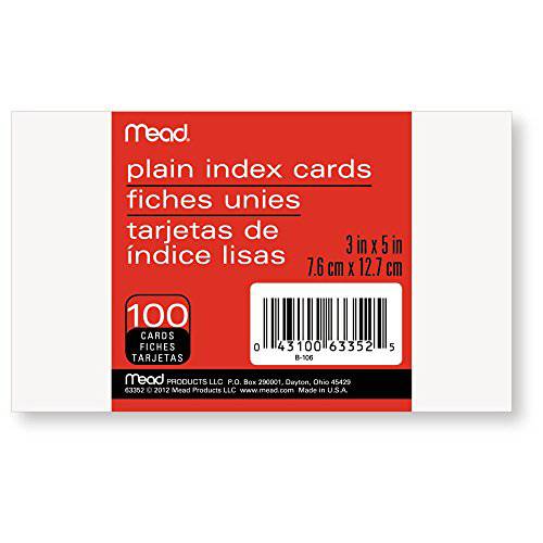 Mead  인덱스 카드, 노트 카드, 플레인, 100 Count, 3 x 5, 화이트 (63352)