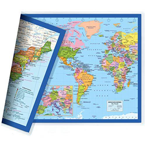클래식 미국 USA and 세계 데스크 맵 2-Sided 프린트 2-Sided 봉인 라미네이션 스몰 포스터,그림,사진 사이즈 11.5 X 17.5 인치 1 데스크 맵