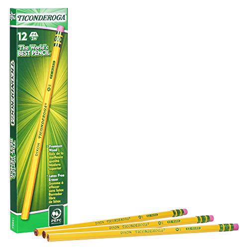 Dixon Ticonderoga 연필, 나무 케이스, 흑연, #4 2H 엑스트라 하드, 노랑, pack of 12 (13884)