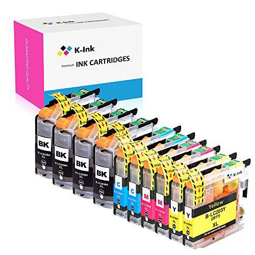 K-Ink  호환가능한 교체용 카트리지 Brother LC203 LC 203XL 201XL LC201 (10 팩 - 4 블랙, 2 Cyan, 2 Magenta, 2 Yellow)