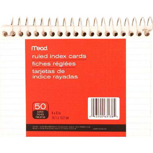 Mead  스프링철 줄이있는 인덱스 카드, 4 X 6 인치 (63138), 화이트