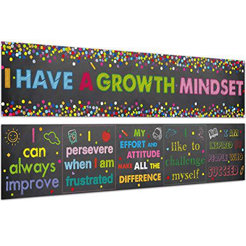 교실 배너 Confetti-Themed 성장 사고방식 포스터,그림,사진 교실 게시판 장식
