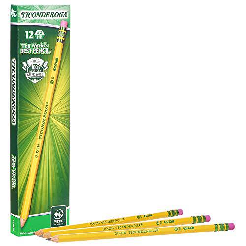 Ticonderoga 연필, 나무케이스, 흑연, 2HB Soft, 미리 깎여나온 pre-sharpened, Yellow, 12 Count (X13806)