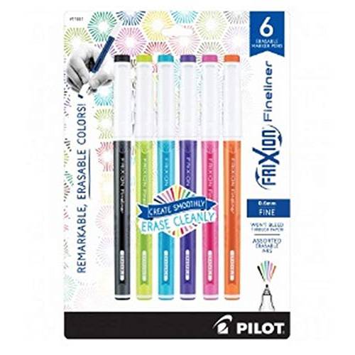 PILOT FriXion Fineliner 지워지는 마커 Pens,펜 - 파인포인트팁, 가는 심, 가는 촉 - 다양한 선명한 비비드 컬러 잉크, 6-Pack (11881)
