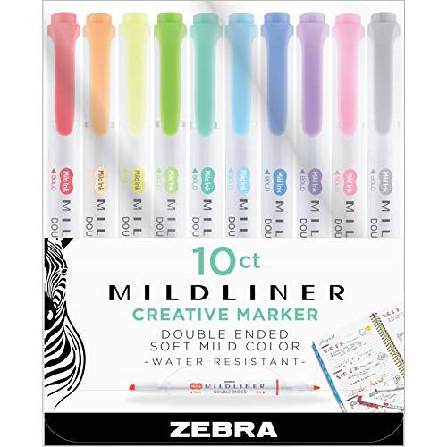 Zebra 펜 마일드라이너, Double Ended 양방향 형광펜,하이라이터, 넓은 and 파인,가는 팁, 다양한 컬러, 10 팩 (78101)