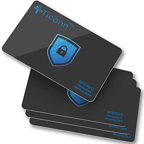 TICONN RFID 차단 카드 - 4팩, Premium 비접촉식 NFC 차변 신용 카드, 여권 보호 막이 차단 세트 for 남성용 여성용, 스마트 슬림 디자인 Perfectly Fits in 지갑/Purse… (4)