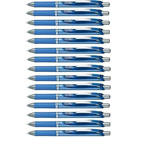 Pentel EnerGel Deluxe RTX 개폐식 리퀴드 액체형 젤펜, 0.5mm, 얇은 굵기 바늘 팁 촉, Blue 잉크 / Blue Body, Value Set of 5 (15-Pack)
