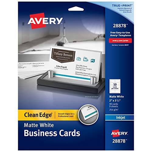 AVERY 인쇄가능한 프린트 가능한 명함 카드 종이,비지니스 카드 용지, 잉크젯 프린터, 90장의 카드, 2 X 3.5, Clean Edge, Heavyweight (28878), White