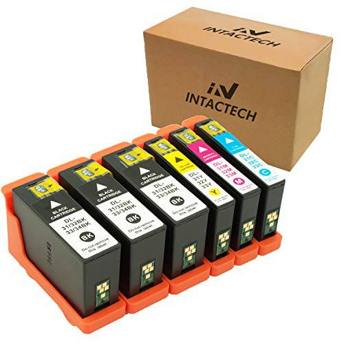 Intactech 6 팩 호환가능한 Dell 시리즈 31 32 33 34 잉크 카트리지 Work Dell V525w V725w 프린터 (3 블랙, 1 Cyan, 1 Magenta, 1 Yellow)