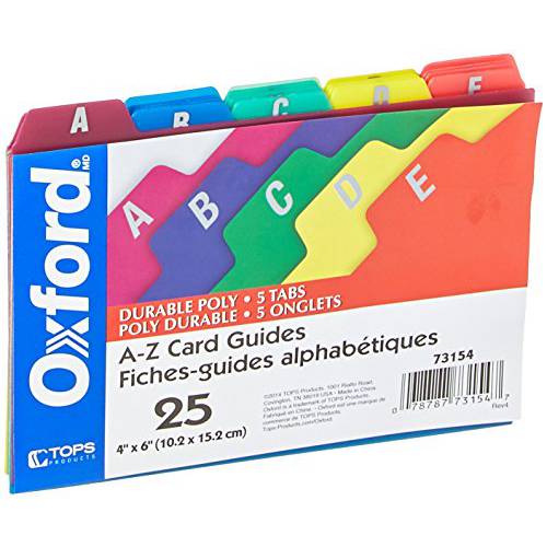 Oxford 폴리 인덱스 카드 가이드 알파벳순 A-Z 다양한 컬러 4 X 6 사이즈 25 가이드 Per 세트 73154