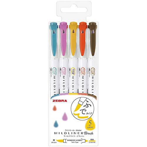 Zebra 형광펜,하이라이터 마일드라이너 브러쉬 처리 컬러 5 컬러 세트, WFT8-5C-RC