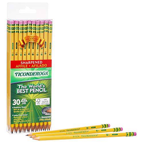 TICONDEROGA 연필, Wood-Cased 2 HB 소프트, Pre-Sharpened 지우개, Yellow, 6-Pack/ 180 count (13806)