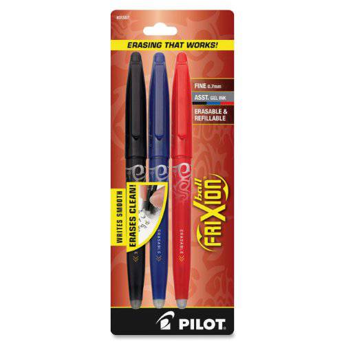 PILOT FriXion 볼 지워지는 리필가능 젤 잉크 스틱 Pens,펜 파인포인트팁, 가는 심, 가는 촉 블랙 블루 레드 잉크 3-Pack 31557