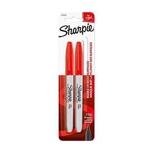 SHARPIE 유성 마커펜, 잘 지워지지 않는 펜, 파인포인트팁, 가는 심, 가는 촉, Red, 2-Pack (1765450)