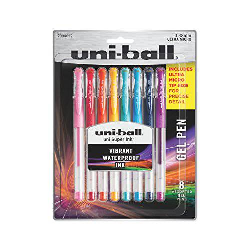 Uni-ball 2004052 젤펜, 잉크펜 울트라 마이크로 포인트 0.38mm 다양한 컬러 8 개