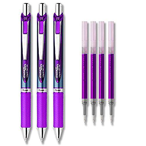 Pentel EnerGel 디럭스 RTX 리퀴드 젤 잉크 펜 세트 키트, 팩 of 3 4 리필용 ( Violet - 0.5mm)