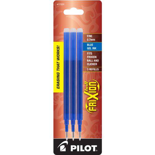 PILOT FriXion 젤 잉크 리필용 지워지는 펜,  파인포인트팁, 가는 심, 가는 촉, 블루 잉크, 3-Pack (77331)