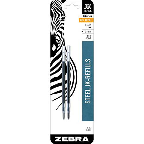 Zebra G-301 스테인레스 스틸 펜 JK-Refill, 미디엄 중간심, 0.7mm, Black 잉크, 2-Count