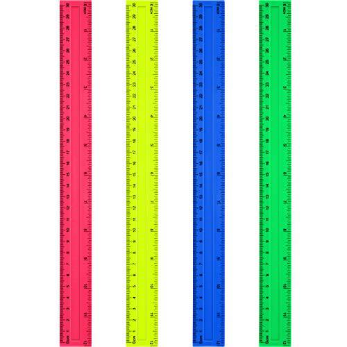 4 팩 플라스틱 스트레이트 자 플라스틱 Rule 측정 툴 학생 학교 사무실,오피스 (12 인치, Colorful)